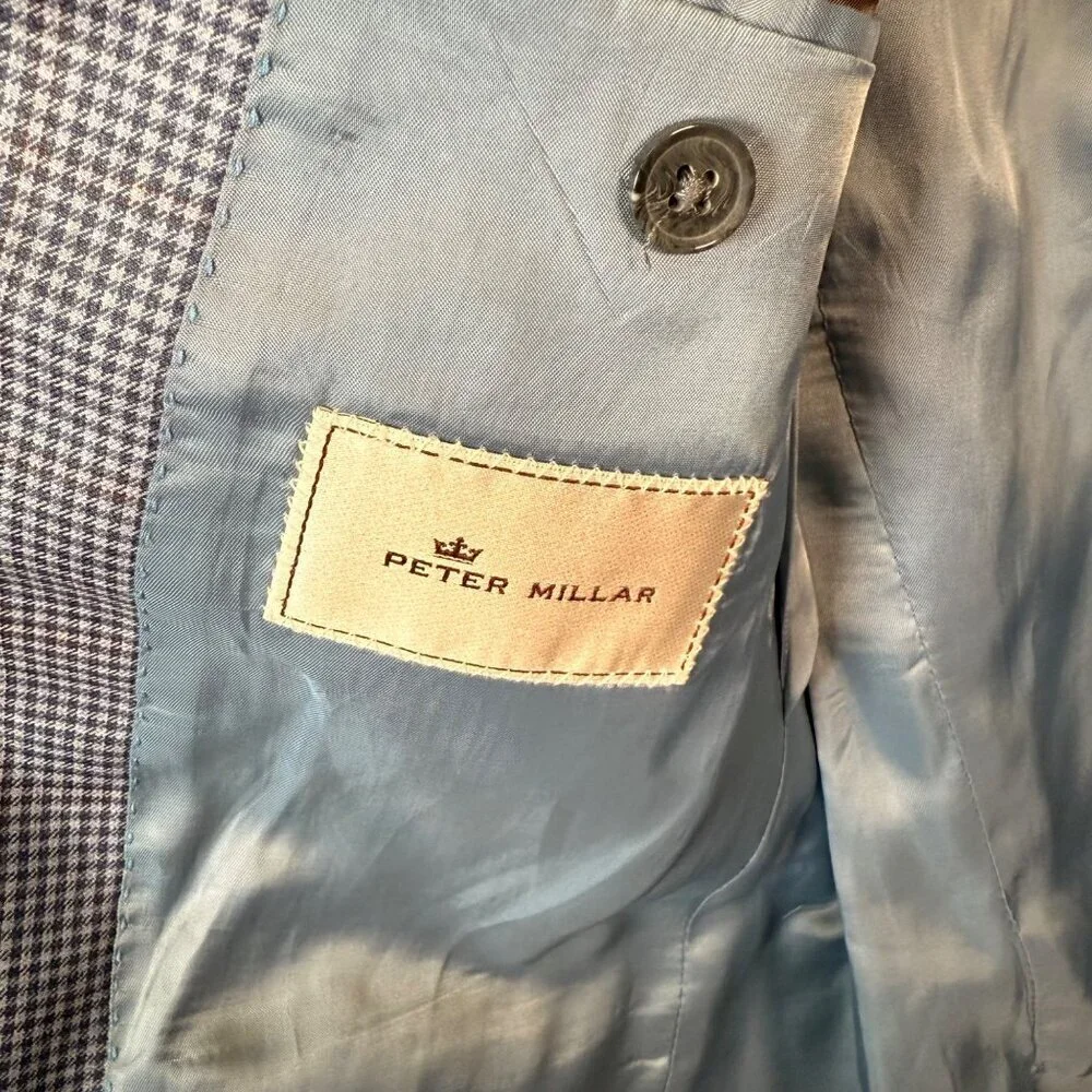 Peter Millar Wool Blazer Sport Coat Mens 40 Regular Blue Gingham Plaid Golf